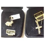 14K bunny pendant & 18K cross pendant