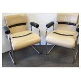 Pair mid century modern chrome & upholstered