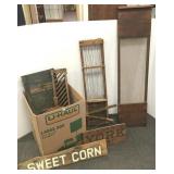 Group primitive wood implements, signs, etc