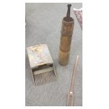 Primitive cranberry scoop & wood churn