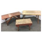 3 primitive wood benches