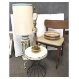 2 mid century lamps, pottery bowl, stool & chair