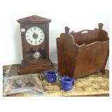 Antique clock, .800 silver spoon, sugar & creamer