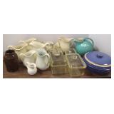 Group including pottery, glass covered boxes, etc.