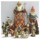 Group of collector Santas including Jim Shore, etc