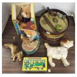 Group of vintage toys, wind-ups, tin, etc.