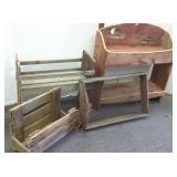 4 primitive wood items including a screen sifter