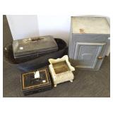 5 assorted metal items- bread box, trough with