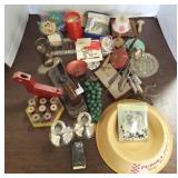 Group of advertising items, sterling candlesticks,
