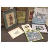 8 assorted framed prints, etc.