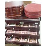 Oak jewelry box- some jewelry including gold &