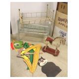 Group of doll furniture, hobby horse, die cut