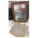Large antique oak mirror & fire screen