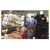 Group of dolls, bodies- bisque, tin, etc