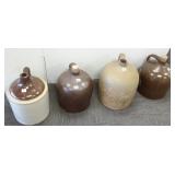 2 Albany slip glaze jugs, 3-gallon salt glaze jug
