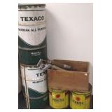 2 Texaco grease cans, 2 Pennzoil oil cans & group
