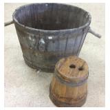 Primitive wood tub & covered bucket