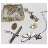 Group including enameled sterling brooches, etc