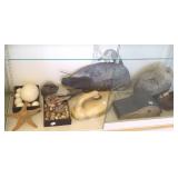 Group including decoys, natural artifacts, eggs,