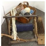 Group spinning wheel, loom, etc items
