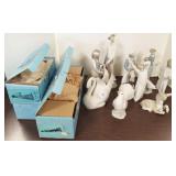 8 Lladro figures- 3 with boxes & a bisque swan