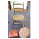 Early ladderback chair & 2 antique stools