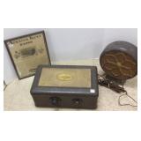 Early Atwater Kent radio with speaker & framed ad
