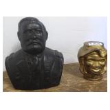 2 cast iron banks- General Grant & black Americana