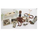 Group costume jewelry, amber necklace, etc