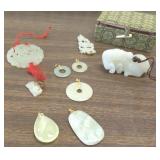 2 1/2" carved jade horse & 8 pieces jade jewelry