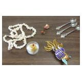 Group including 2 silver rings set with coral, a