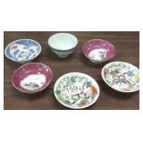 6 antique Oriental miniature bowls- Ching, etc