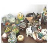 Group including art glass clowns, Doulton, snow