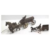 2 antique cast iron horse drawn toys & a non-