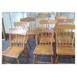9 assorted antique American plank seat chairs