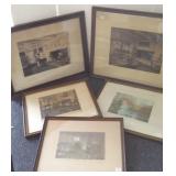 4 framed pencil signed Nuttings & 1 Thompson