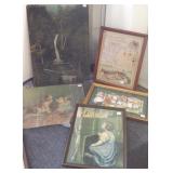 Group including needlework, calendar, litho &