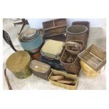 Group of wood boxes, baskets, wood trays, etc.
