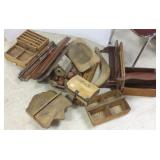 Group of wood primitive items, etc.