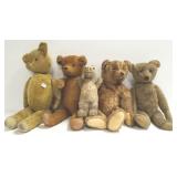 5 assorted antique teddy bears, etc approx 20- 24"
