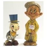 2 tin wind up toys including Jiminy Cricket- 1 is