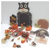 Group of Halloween decor including noisemakers