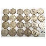 23 assorted U.S. silver half dollars