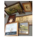 Group of vintage framed prints, oil painting, etc.