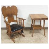 Antique oak platform rocker & oak lamp table