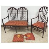 Upholstered mahogany bench & matching chair