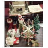 Group vintage Christmas decor, trees,