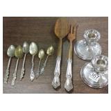 6 sterling & .84 silver spoons, weighted sterling