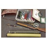 Group fly rods, books, framed prints, air rifle,