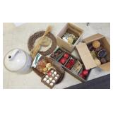 Group primitive decorative items & crock (as is)